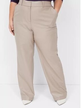 Lane Bryant Faux Leather Straight Leg Pants Sz 16 Short Taupe Flex Waistband new